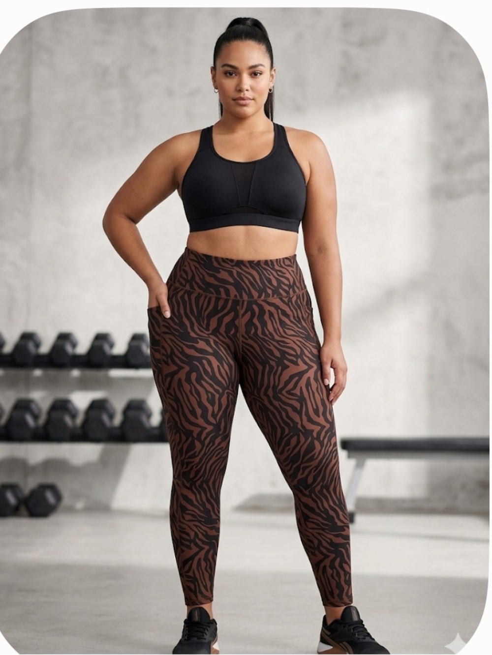 Zebra Print High-Waist Leggings in Black & Brown Plus SZ 2X